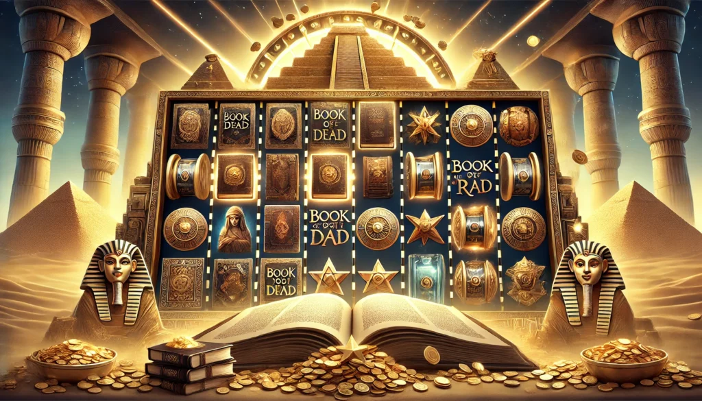 DALLE 20250327 122606 A visually rich and thematic 169 banner image for a blog post titled Die beliebtesten BookSlots Book of Dead Book of Ra Co The most popular SlotPalast