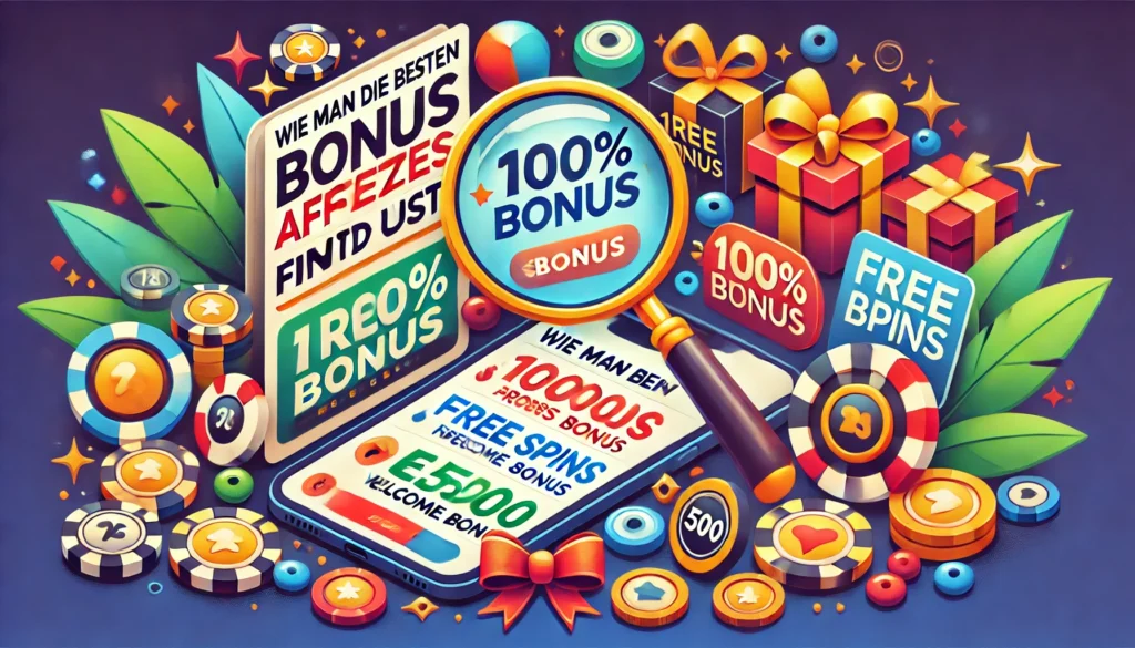 DALLE 20250327 142248 A colorful and engaging 169 banner image for a blog post titled Wie man die besten Bonusangebote findet und nutzt How to find and use the best bon SlotPalast